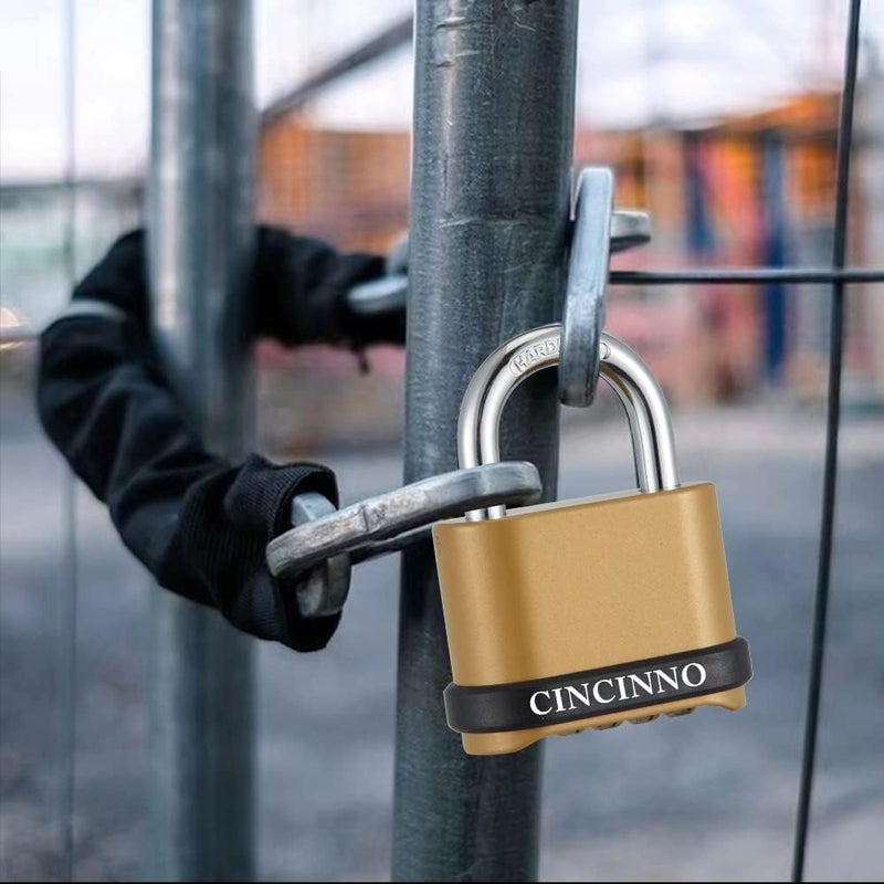 CINCINNO 4 Digit Combination Lock, Outdoor Combination Padlock with Hardened Steel Shackle,Locks with Code for Sheds, Fence, Storage Unit and Gate - Image 5